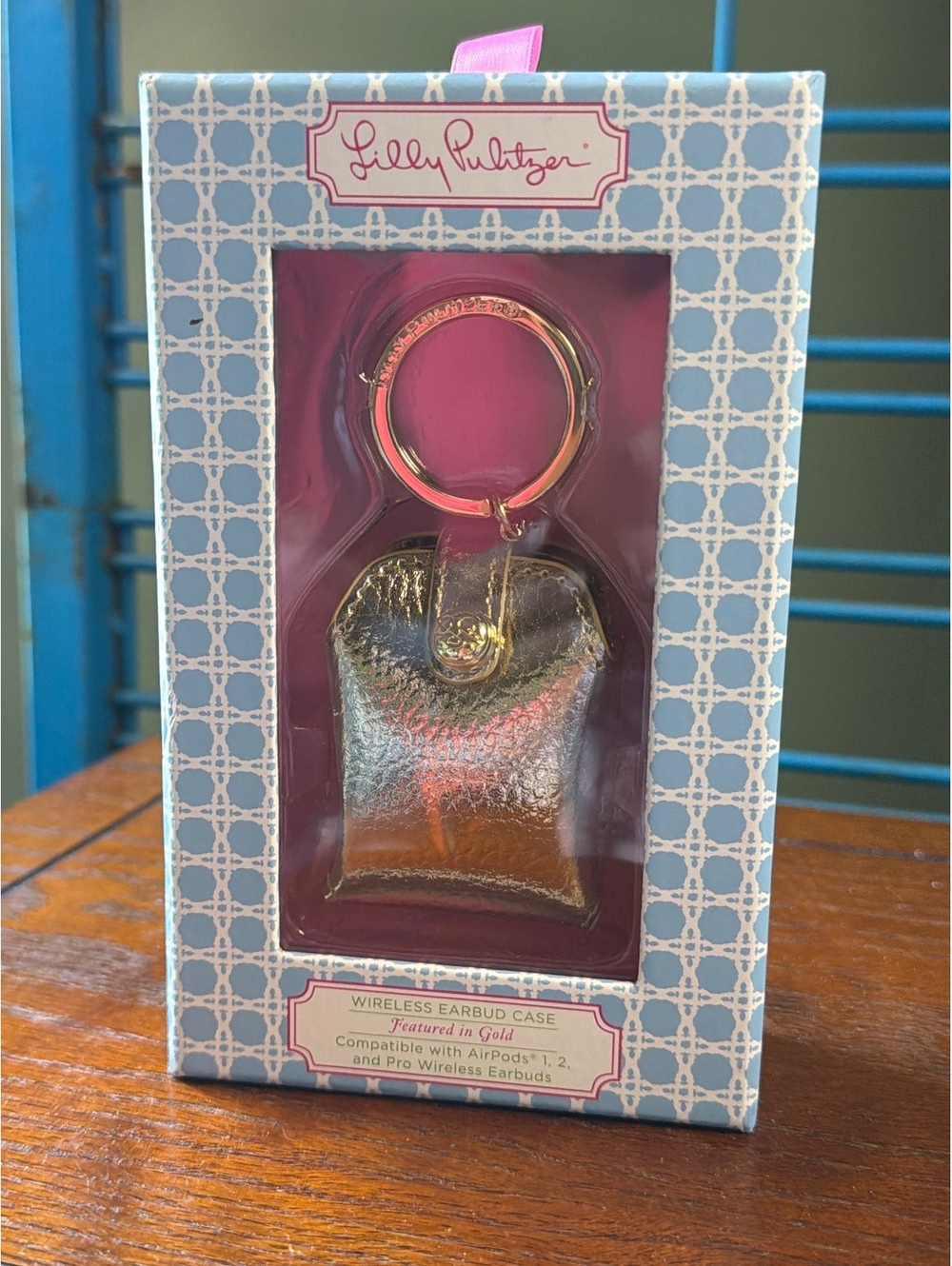 Lilly Pulitzer Wireless Earbud Case with Gold Ring Clip